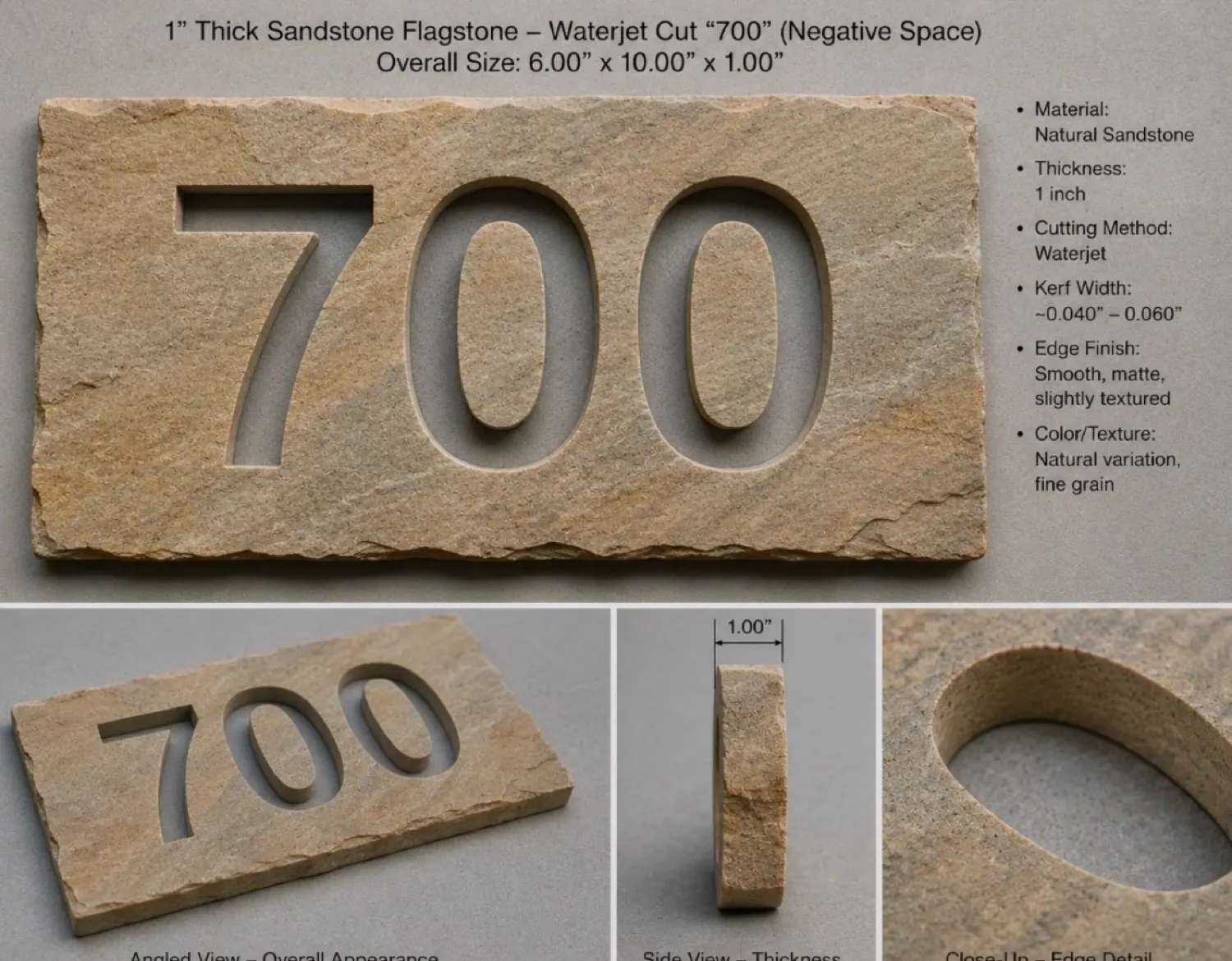 One-inch sandstone flagstone cut clean, with a smooth matte edge